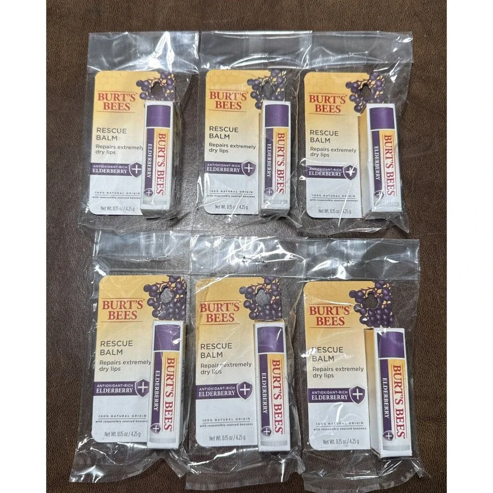 6 Pack Lot Burt's Bees Rescue Balm Antioxidant-Rich Elderberry 0.15 oz